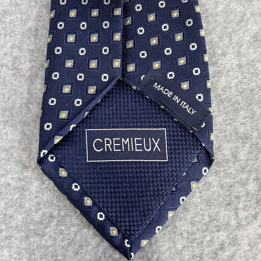 Cremieux Collection Hand Made Blue on Light Blue W Yellow Geometric Silk Tie